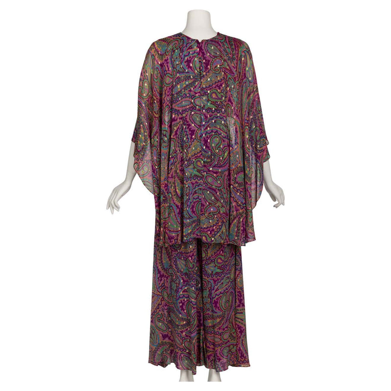 Oscar de La Renta Paisley Print Palazzo Jumpsuit, 1970s