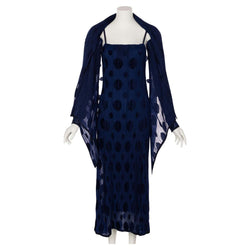 Issey Miyake Pleated Blue Polka Dot Dress & Jacket Set