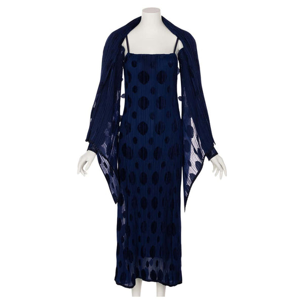Issey Miyake Pleated Blue Polka Dot Dress & Jacket Set