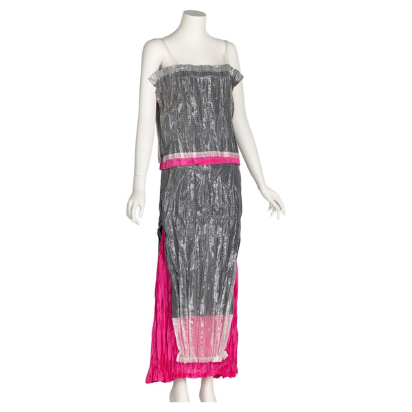 Vintage Issey Miayke Silver, Pink & Pearl Layered Top Skirt Set