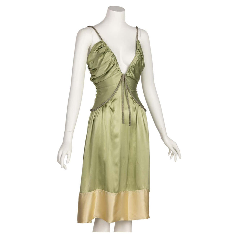 Chloe Phoebe Philo Beaded Straps Plunge Silk Dress Runway Spring 2005 Basha Gold