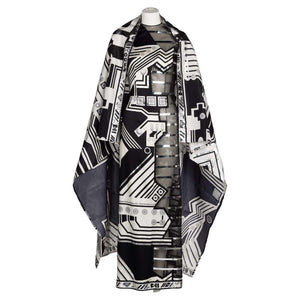 Vintage Leonard Paris Black Silver Peek a Boo Side Dress & Shawl Set, 1990s