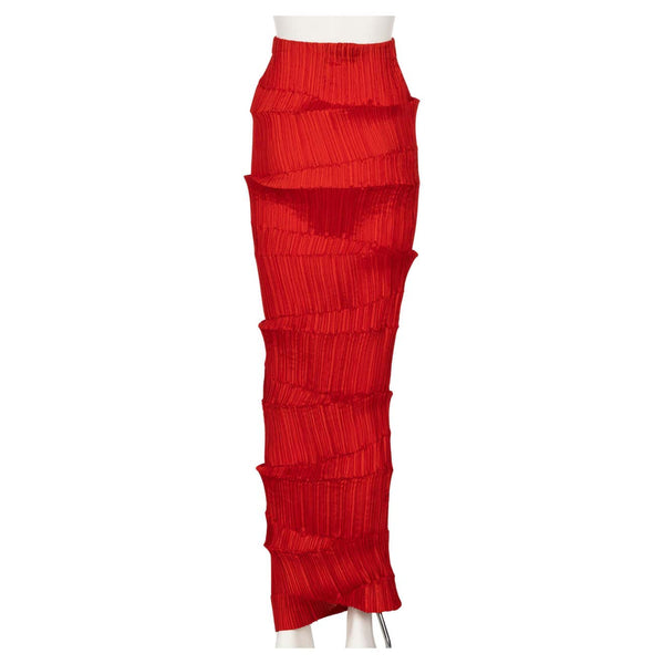 Issey Miyake Pleated Red Maxi Skirt 1990s