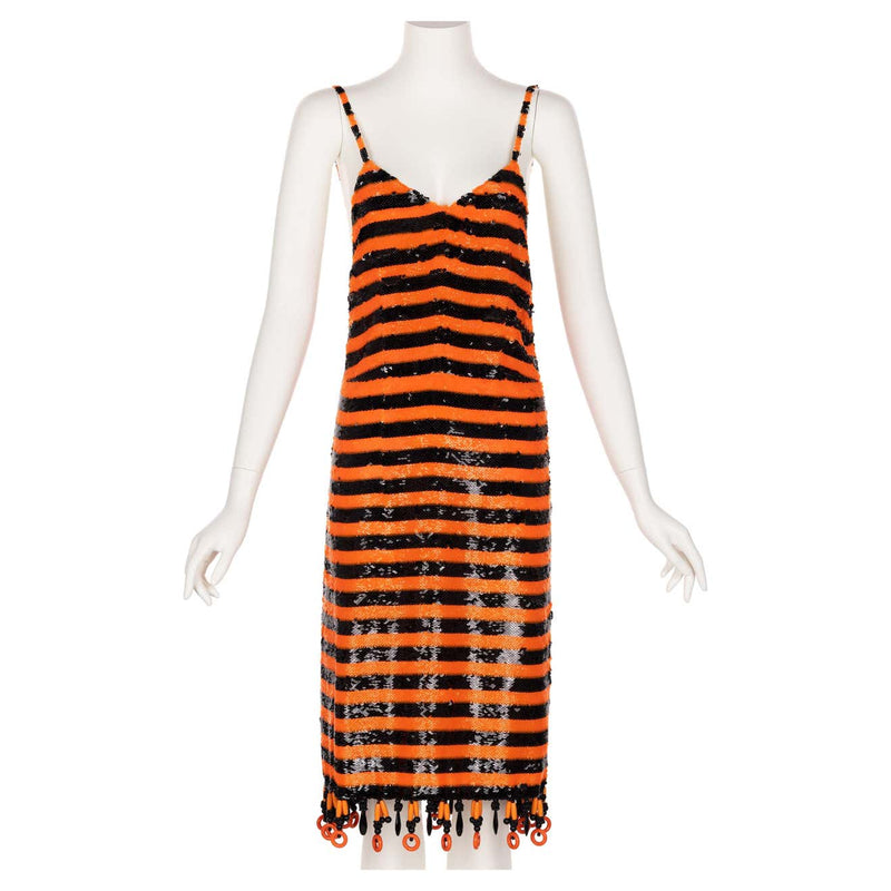 orange and black sequin dress Orange Sequin Mini Dress with Black Lace Trim VALDRIN SAHITI