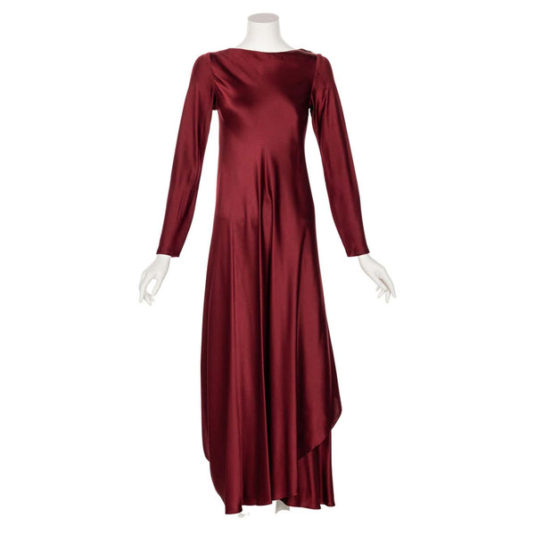 1970s Stavropoulos Couture Burgundy Draped Silk Dress