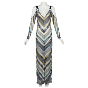 Missoni Vintage Sequin Chevron Open Shoulder Maxi Dress