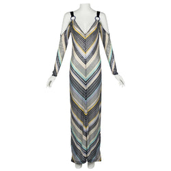 Missoni Vintage Sequin Chevron Open Shoulder Maxi Dress