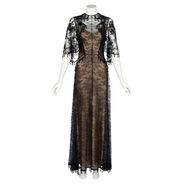 Givenchy Tisci Black Beaded Chantilly Lace Capelet Gown Pre-Fall 2017