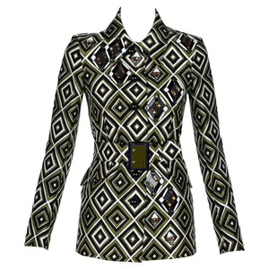 Prada F/W 2012 Geometric Print Crystal & Plexi Embellished Belted Jacket