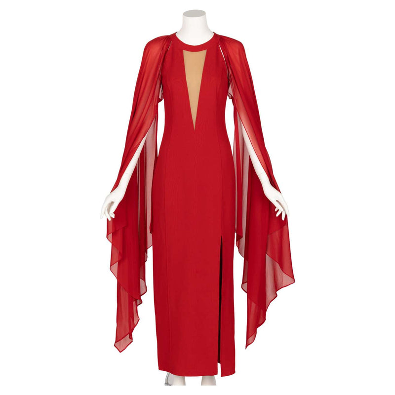 red angel sleeve dress Wholesale Abstract Print Angel Sleeve Wrap Midi Dress In Red for your store