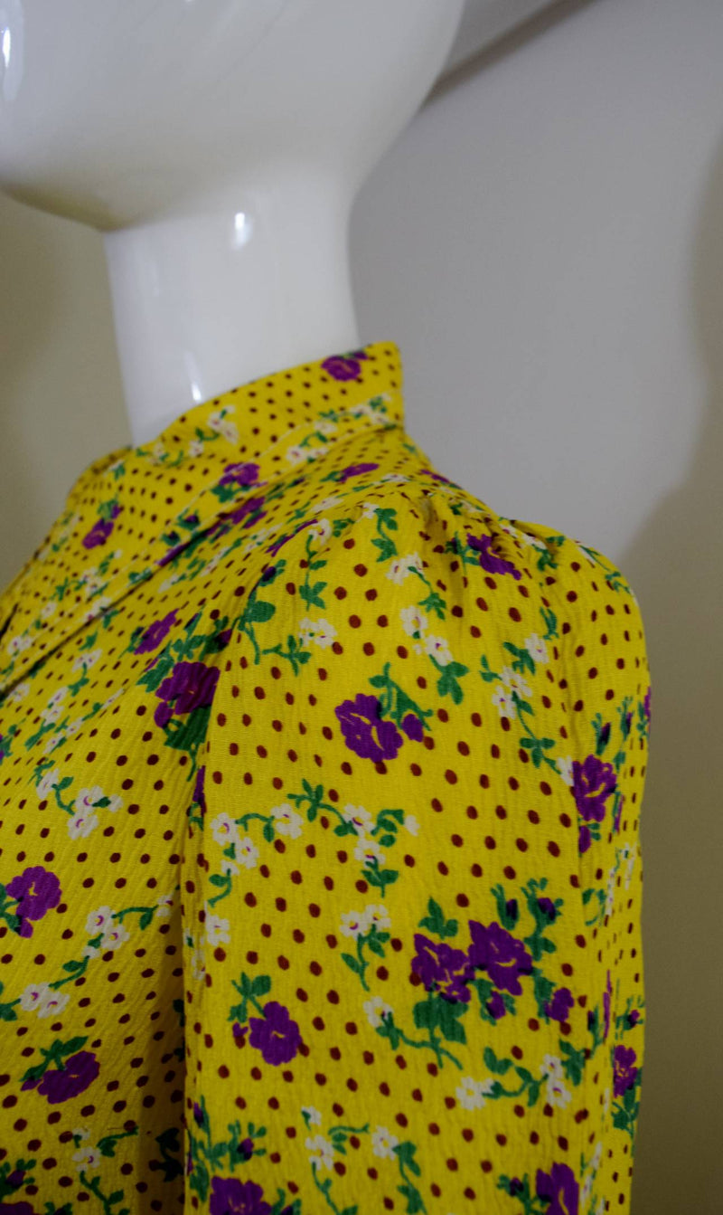 1970s Galanos Yellow Floral Print Palazzo Pant Jumpsuit