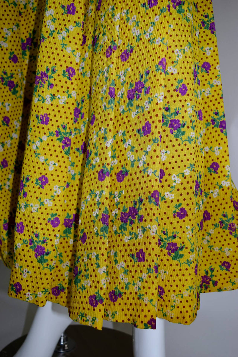 1970s Galanos Yellow Floral Print Palazzo Pant Jumpsuit