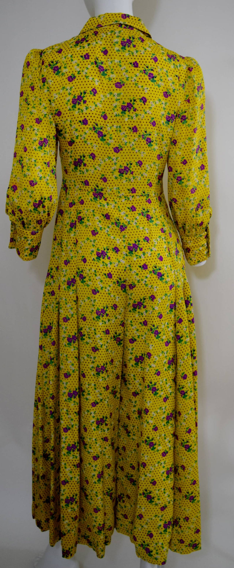 1970s Galanos Yellow Floral Print Palazzo Pant Jumpsuit